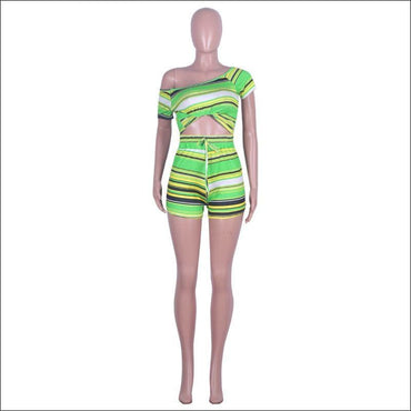 Multicolor Stripes Casual Shorts Set Two-piece Set