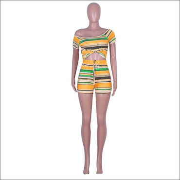 Multicolor Stripes Casual Shorts Set Two-piece Set
