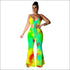 Multicolor Tie-dye Design Women Cropped Strappy Top Flare Pants Set