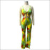 Multicolor Tie-dye Design Women Cropped Strappy Top Flare Pants Set