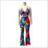 Multicolor Tie-dye Design Women Cropped Strappy Top Flare Pants Set
