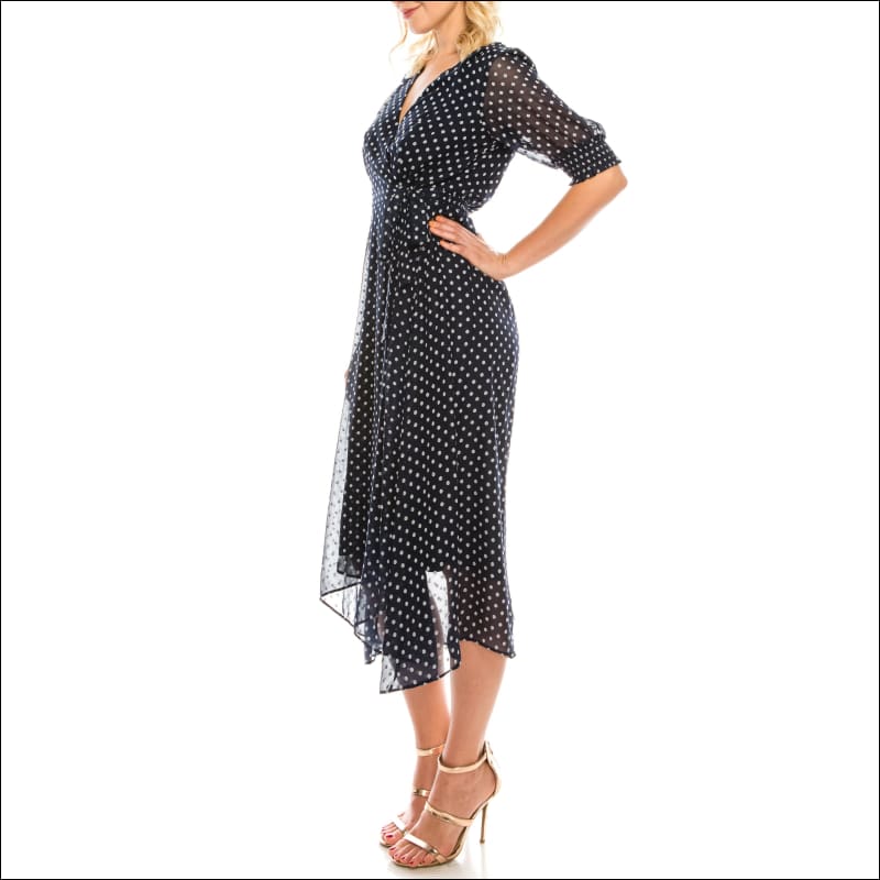 Navy Ivory Swiss Dot Textured Midi Dress - Dresses
