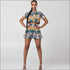 Neckline Print Short Top And High-waisted Shorts