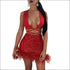 Nightclub Dancing Set Lace-up Sleeveless Crop Top Feather Fringed Mini Skirt