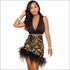 Nightclub Dancing Set Lace-up Sleeveless Crop Top Feather Fringed Mini Skirt