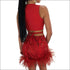 Nightclub Dancing Set Lace-up Sleeveless Crop Top Feather Fringed Mini Skirt