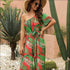 Oblique Shoulder Lace-up Leaf Print Vacation Style Jumpsuits