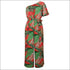 Oblique Shoulder Lace-up Leaf Print Vacation Style Jumpsuits