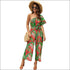 Oblique Shoulder Lace-up Leaf Print Vacation Style Jumpsuits