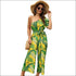 Oblique Shoulder Lace-up Leaf Print Vacation Style Jumpsuits