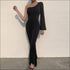 Oblique Shoulder Long-sleeve High-waisted Wide Leg Jumpsuits