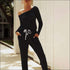 Oblique Shoulder Long Sleeve Lace-up Casual Jumpsuits