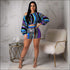Off-shoulder Puff Sleeve Women Multicolor Stripes Print Cropped Top Tight Shorts Set