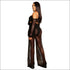 Off-shoulder Self Tie Cropped Top See-through Mesh Pants Two-piece Set