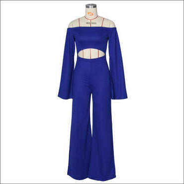 Off-shoulder Solid Color Crop Top Wide-leg Pants Party Set