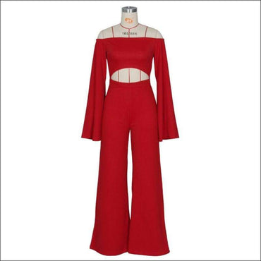 Off-shoulder Solid Color Crop Top Wide-leg Pants Party Set