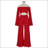 Off-shoulder Solid Color Crop Top Wide-leg Pants Party Set
