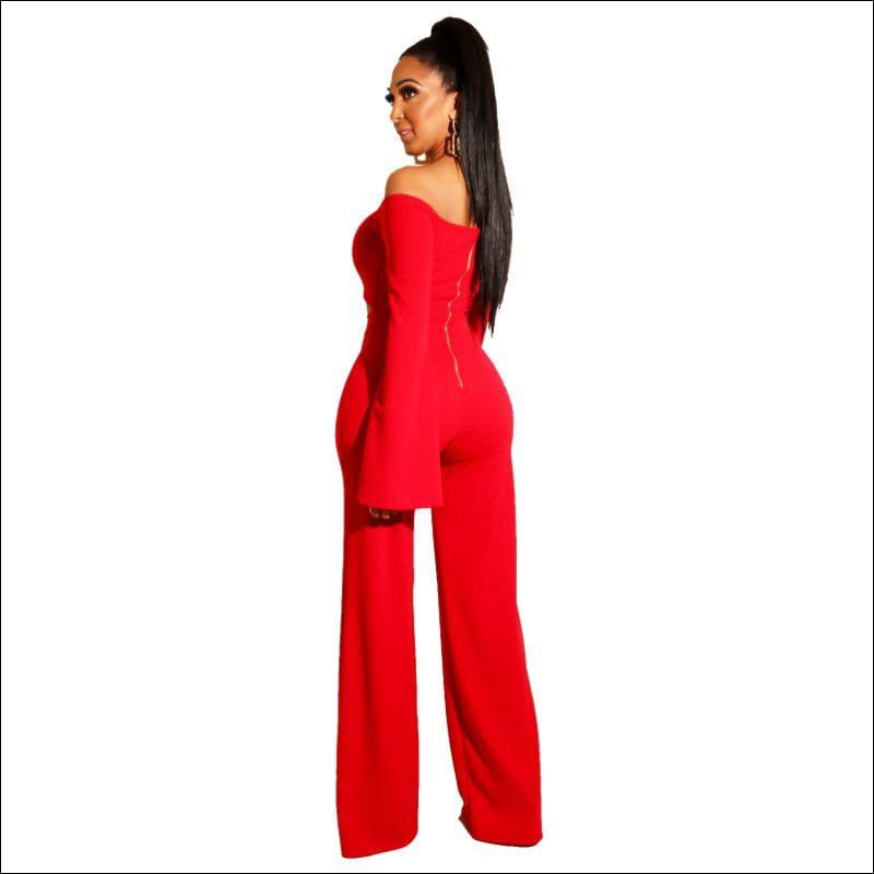 Off-shoulder Solid Color Crop Top Wide-leg Pants Party Set -