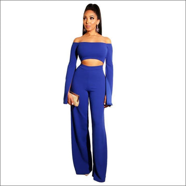 Off-shoulder Solid Color Crop Top Wide-leg Pants Party Set