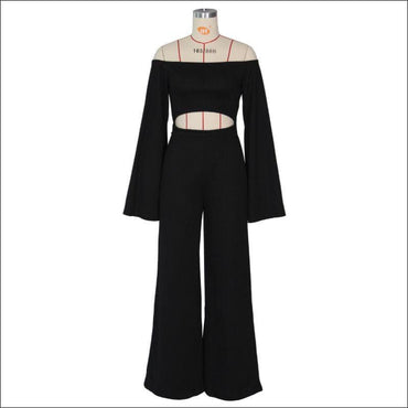 Off-shoulder Solid Color Crop Top Wide-leg Pants Party Set
