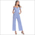 Off-shoulder Spaghetti Strap Stripes Pattern Wide-leg Jumpsuits