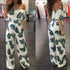 Off Shoulder Wide-leg Leaves Printed Ruffled Jumpsuits