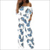 Off Shoulder Wide-leg Leaves Printed Ruffled Jumpsuits