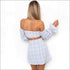 Off-the-shoulder Checkered Print Crop Top High-waisted A-line Skirt Set
