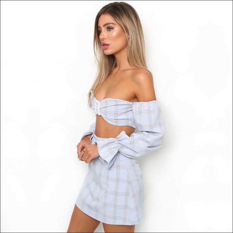 Off-the-shoulder Checkered Print Crop Top High-waisted 