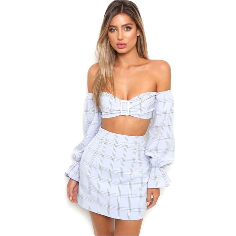 Off-the-shoulder Checkered Print Crop Top High-waisted 