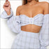 Off-the-shoulder Checkered Print Crop Top High-waisted A-line Skirt Set
