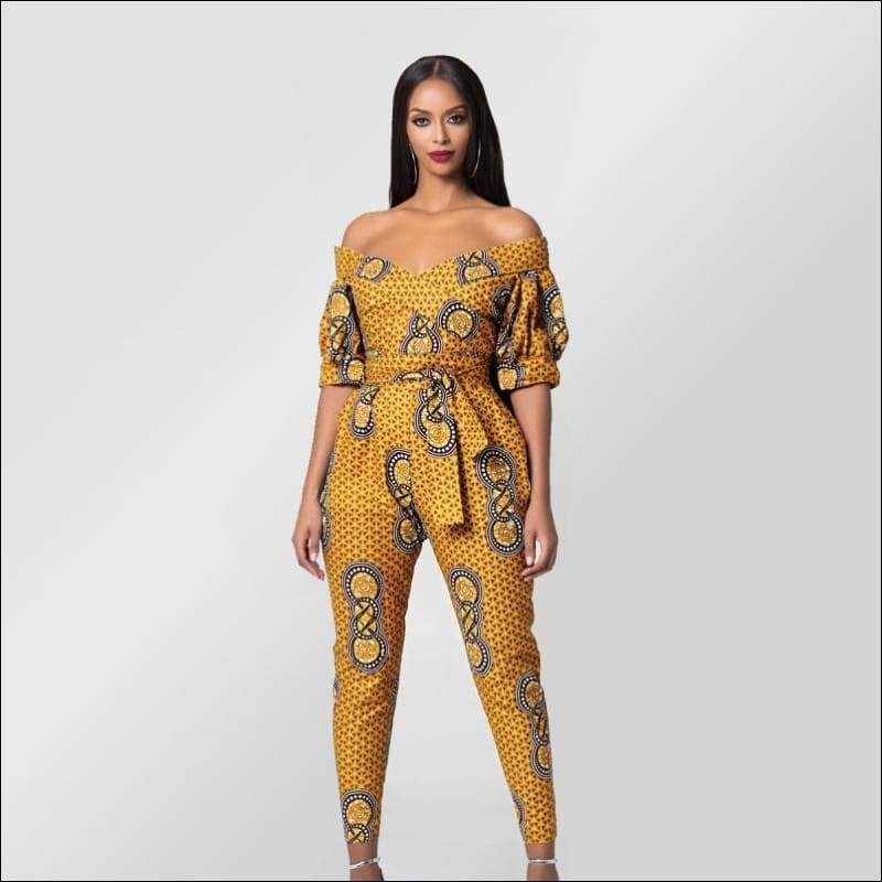 Off-the-Shoulder Lantern Sleeve Lace-up Jumpsuits - 