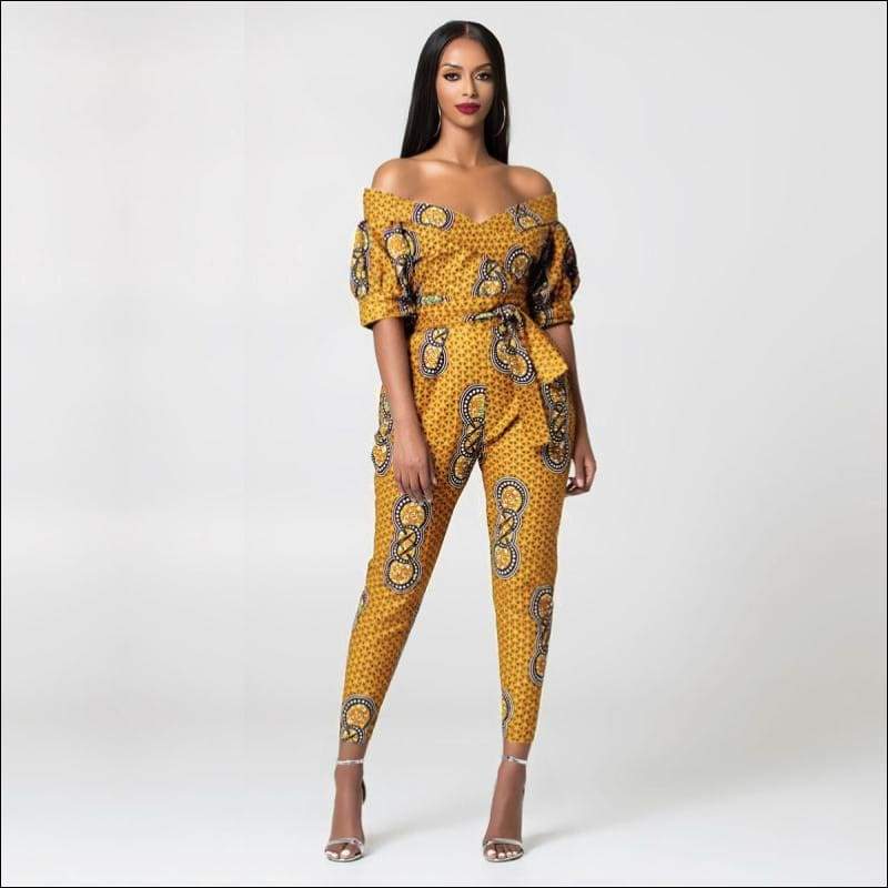 Off-the-Shoulder Lantern Sleeve Lace-up Jumpsuits - S / 