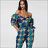 Off-the-Shoulder Lantern Sleeve Print Lace-up Jumpsuits