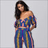 Off-the-Shoulder Lantern Sleeve Print Lace-up Jumpsuits