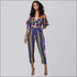 Off-the-Shoulder Lantern Sleeve Print Lace-up Jumpsuits