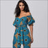 Off-the-Shoulder Lantern Sleeve Print Lace-up Jumpsuits