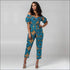 Off-the-Shoulder Lantern Sleeve Print Lace-up Jumpsuits