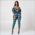 Off-the-Shoulder Lantern Sleeve Print Lace-up Jumpsuits