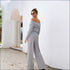Off-the-Shoulder Lapel Long Sleeve Lace-up Casual Jumpsuits