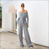 Off-the-Shoulder Lapel Long Sleeve Lace-up Casual Jumpsuits