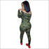 Off-the-Shoulder Long-sleeve Camouflage Lip Print Drawstring Jumpsuits