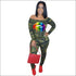 Off-the-Shoulder Long-sleeve Camouflage Lip Print Drawstring Jumpsuits