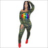 Off-the-Shoulder Long-sleeve Camouflage Lip Print Drawstring Jumpsuits