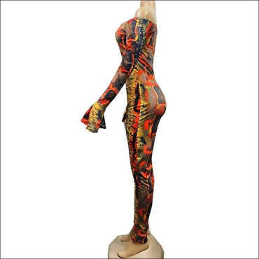 Off-the-Shoulder Long-sleeve Colorful Snake Print