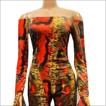 Off-the-Shoulder Long-sleeve Colorful Snake Print