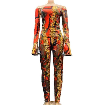 Off-the-Shoulder Long-sleeve Colorful Snake Print