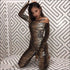 Off-the-Shoulder Long Sleeve Print Tight Jumpsuits