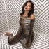 Off-the-Shoulder Long Sleeve Print Tight Jumpsuits