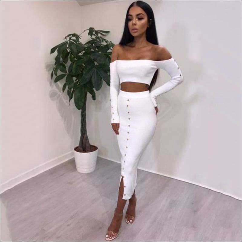 Off-the-Shoulder Long-sleeve Top High-waisted Bodycon Skirt 